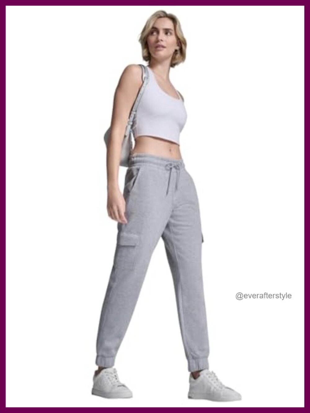 Slim Fit Cargo Jogger Sweatpants Tapered Mid Rise Drawstring Pockets